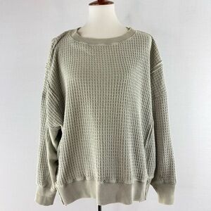 American Eagle Sage Green Big Hug Waffle Thermal Oversized Long Sleeve Top